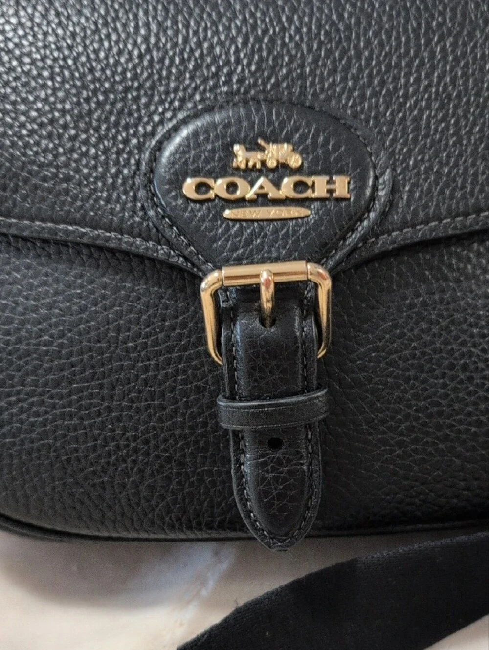 Coach Black Pebbled Leather Saddle Crossbody with Gold Hardware